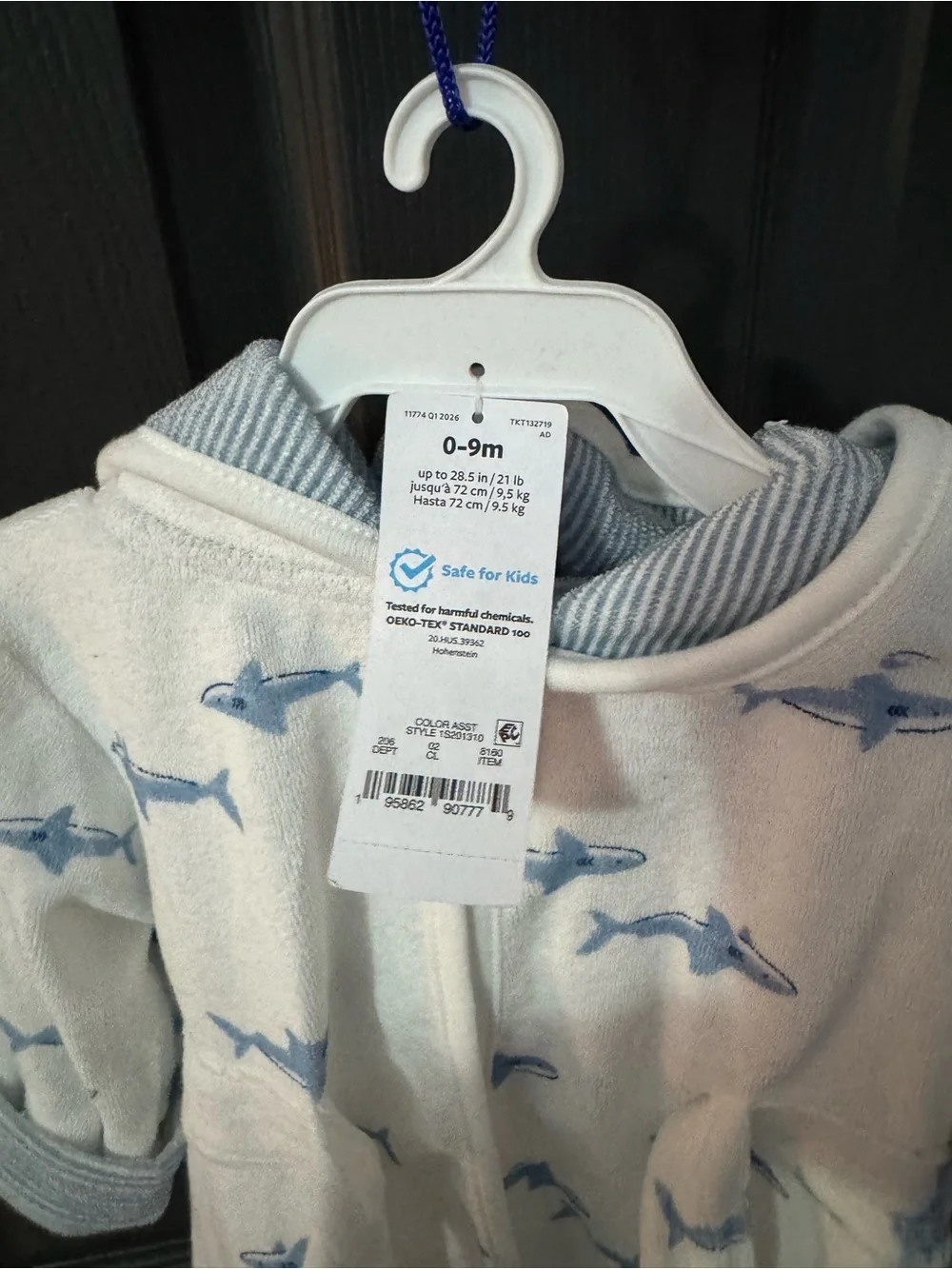 Carter’s White & Light Blue Shark Hooded Kids Robe